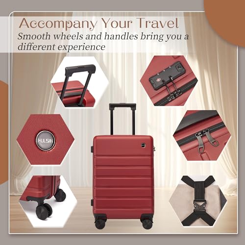 Hulsin 20-Inch Carry on Luggage, Hardside Suitcase with TSA Lock - color: Red, size: 20-Inch
