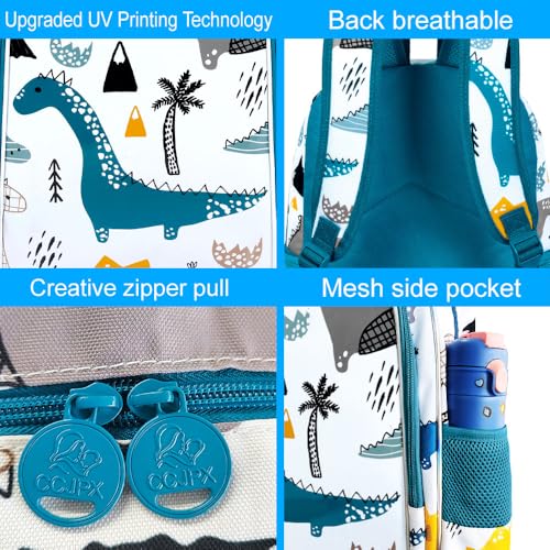 CCJPX 3Pcs Backpack for Boys, 16 Inch Preschool Elementary Kindergarten School Backpacks and Lunch Box - color: Aa2-white Dinosaur