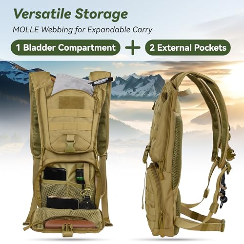 MARCHWAY Tactical Molle Hydration Pack Backpack with 3L TPU Water Bladder, Military Daypack for Cycling, Hiking, Running, Climbing, Hunting, Biking - color: Tan