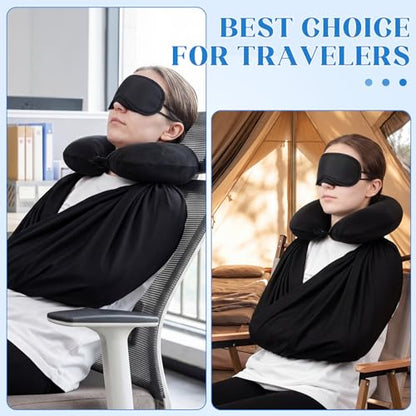 Sosation 3 Pcs Airplane Sleep Support Set Includes Arm Travel Sling Wrap Blanket, Memory Foam Neck Pillow and Light-Blocking Eye Mask, Flight Sleeping Essentials Comfort for Long-Distance Travel