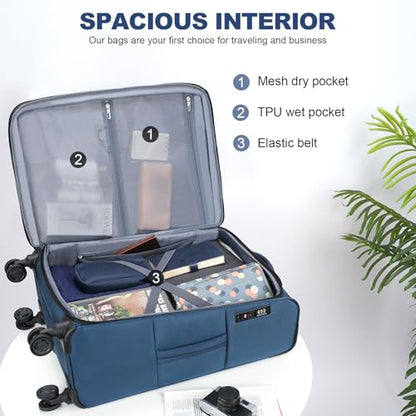 KROSER Softside Expandable checked Luggage with Front Business Pockets，24 Inch Suitcases with Spinner Wheels & Built-in TSA Lock, Durable Suitcase Rolling Luggage, Haze Blue - color: Haze Blue-24, size: 24 inch