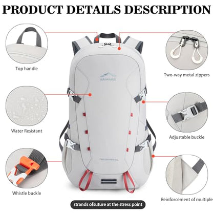 BAGPARKK 35L Ultra Lightweight Foldable Packable Hiking Backpack - color: Light Gray