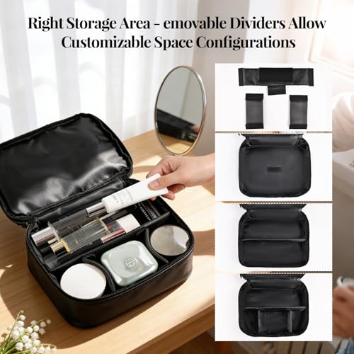 Greenfeather Makeup Travel Organizer, Travel Cosmetics Bag Makeup Organizer with Adjustable Dividers Open Flat Toiletry Bag for Women with Brush Compartment & Handle, Black - color: Black