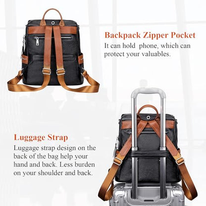ALTOSY Genuine Leather Backpack for Women Convertible Shoulder Bag - color: Black/Brown