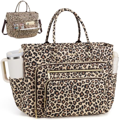 LOVEVOOK Teacher Tote Bag for Women Work, 15.6" Nurse Laptop Tote Bag - color: Cheetah Print-black, size: 17.3 inch