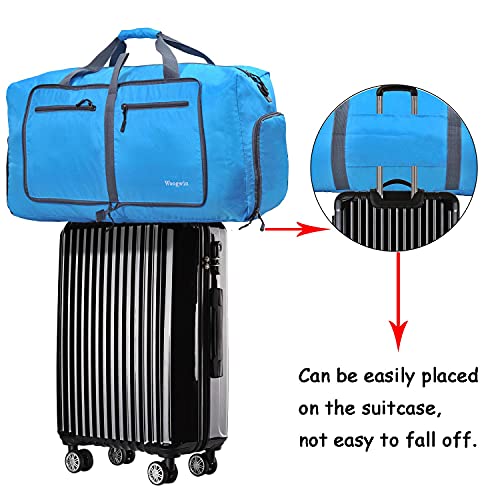 Woogwin Travel Duffel Bag Large Foldable Waterproof Overnight Bag for Beach Swim Bags Pool Sports Gym - color: 60L Blue