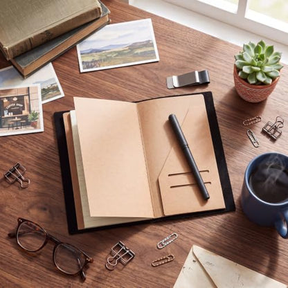 Traveling Refillable Leather Journal Notebook, Black, Personal Size - color: Black, size: Personal Size