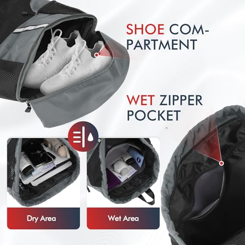 PinCute Drawstring Backpack for Men Women, Mesh Gym Bag for Beach - color: Dark Grey