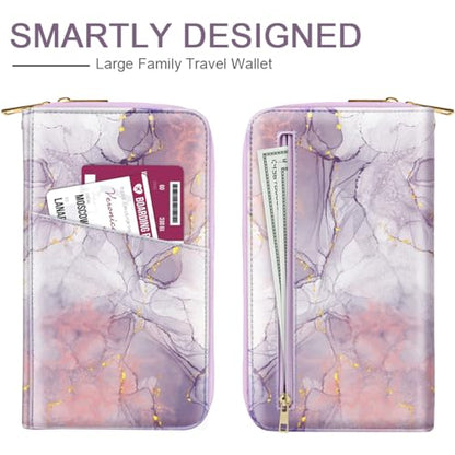 Family Passport Holder Wallet RFID Blocking Document Organizer - color: Smokey Purple