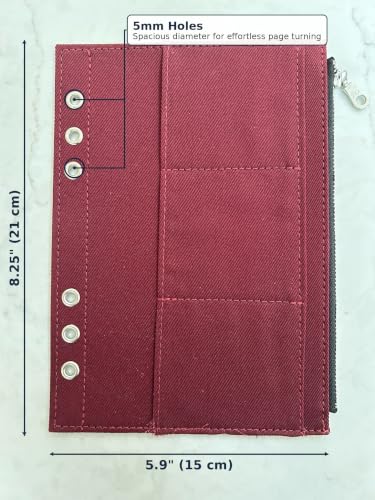 Wanderings 6-Ring Zipper Pocket for A5 Size Binder Planners - 5.9" x 8.25" / - Durable 100% Cotton Fabric - Planner Accessories Case for Refillable Planners - Compatible with Filofax - size: A5 Binder