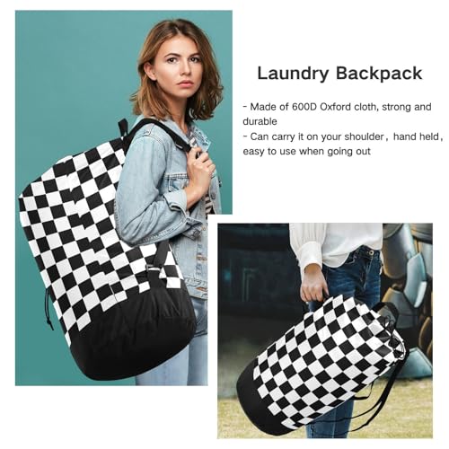 Checkerboard Plaid Laundry Bag Backpack Bags Mesh Wash Laundry Bags Dirty Clothes Organizer for Vacation Road Trip Essentials Dorm - color: Checkerboard Plaid