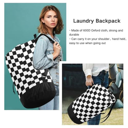 Checkerboard Plaid Laundry Bag Backpack Bags Mesh Wash Laundry Bags Dirty Clothes Organizer for Vacation Road Trip Essentials Dorm - color: Checkerboard Plaid