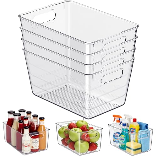 Clear Fridge Organizer Bins with Handles, 4 Pack Large 11.5×7.5×6 Inch - color: 4 Pack, size: L with Handles (11.5"L x 7.5"W x 6"H)