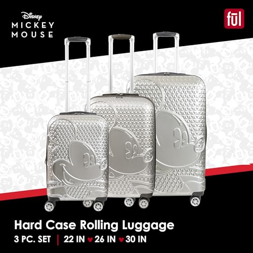 FUL Disney Mickey Mouse 3 Piece Rolling Luggage Set, Silver - color: Mickey Mouse - Silver, size: 22/26/30 Inch
