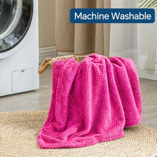 BEDELITE Travel Blanket with Bag, Jacquard Fleece Blanket 65"x40", Hot Pink - color: Hot Pink