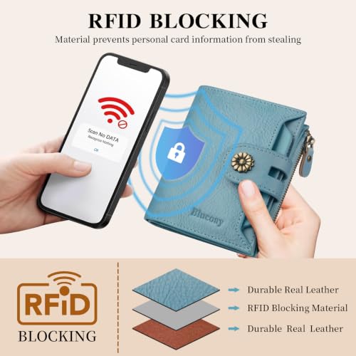 RFID Blocking Leather Womens Wallet with Coin Pocket(lakeblue) - color: c6-lakeblue