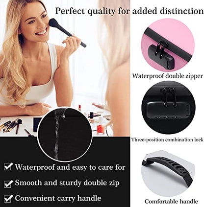 KaAutoler Portable Cosmetic Bag with Lock, Large Capacity Travel Makeup Case Organizer, Waterproof Makeup Bags for Girls Traveling With Handle and Divider Makeup Bag…(Black) - color: Black