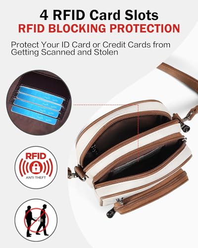 FADEON Small Purses for Women Crossbody Bags, RFID Anti-Theft 4 Card Slots - color: Beige Contrast Brown Etro Style