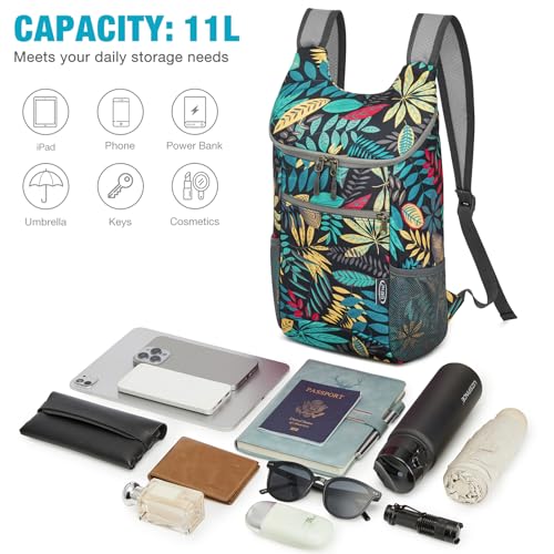 G4Free 10L Lightweight Packable Hiking Backpack, Nylon Daypack Daily Travel - color: Blue Leaf, size: Small