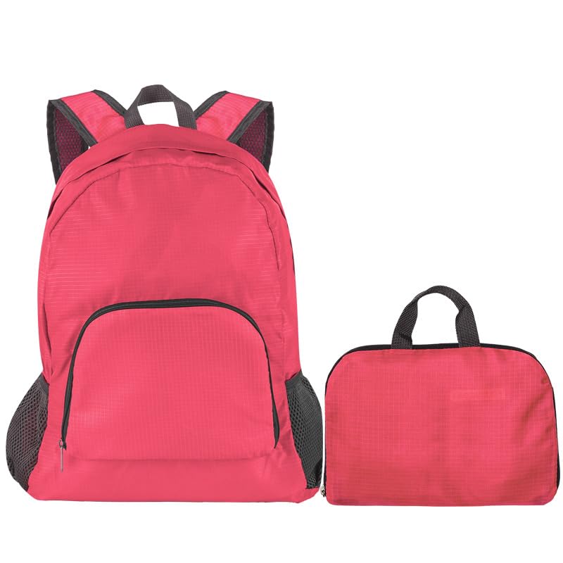 Lightweight Foldable Backpack, Travel Backpack, Daypack with Main Compartment, Outdoor Hiking Camping Backpack (Rose Red) - color: Rose Red