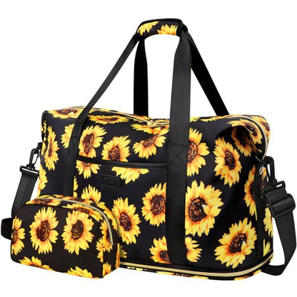 Capolo Expandable Travel Duffle Bag Weekender Overnight Bags for Women Men - color: Sunflower, size: X-Large
