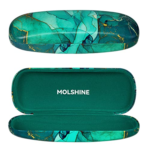 molshine Hard Shell PU Leather Glasses Case,Travel Portable Eyeglass Case for Men Women Girl Travel Study Work - color: Green