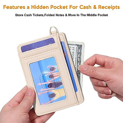 Badiya Credit Card Holder Slim Minimalist Wallet, Front Pocket Purse RFID Blocking Wallet Compact Card Case with ID Window for Women & Men - color: 2-Lychee-Khaki