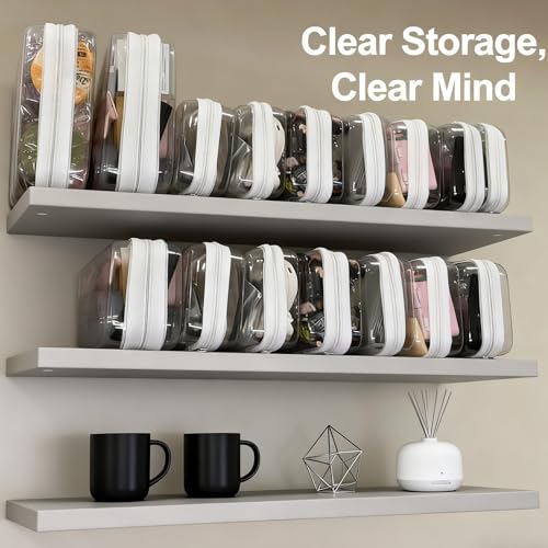 12 Pack Clear Hard Shell Zipper Case Bulk(4 Large 4 Small & 4 Medium), Hard Plastic Makeup Cases Pencil Case Organizer Pouches for Travel (4L+4M+4S) - size: 4L+4M+4S