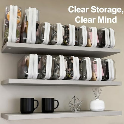 12 Pack Clear Hard Shell Zipper Case Bulk(4 Large 4 Small & 4 Medium), Hard Plastic Makeup Cases Pencil Case Organizer Pouches for Travel (4L+4M+4S) - size: 4L+4M+4S