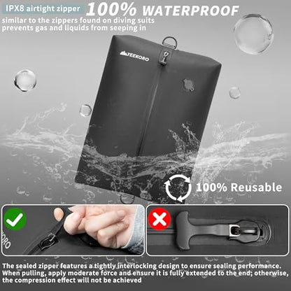 Vacuum Bag for Travel,IPX8 Waterproof Reusable Compression Bags - color: Deep Black, size: 2 PC -With Pump