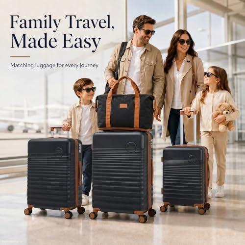 CONCEPTEN Luggage Sets 5 Piece, ABS+PC Hardshell Suitcases with Wheels - color: Black, size: 5 Piece Sets (20/24/28/Db/Tb)