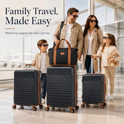 CONCEPTEN Luggage Sets 5 Piece, ABS+PC Hardshell Suitcases with Wheels - color: Black, size: 5 Piece Sets (20/24/28/Db/Tb)