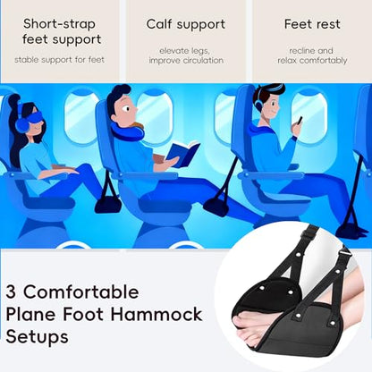 Foot Hammock for Plane Travel, Airplane Foot Hammock, Adjustable Foot Rest Sling, Airplane Gadgets Travel Essentials for Long Time Flight (Black) - color: Black