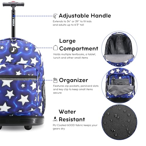 J World Sunrise Kids Rolling Backpack with Wheels for Girls Boys, Roller Bookbag for School, 18 x 13 x 9 Inches, Puffy Star - color: Puffy Star