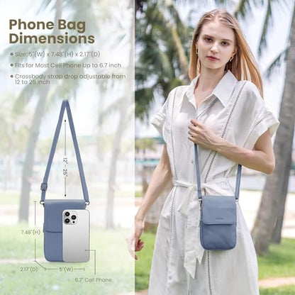 befen Genuine Leather Crossbody Bags for Women, Cell Phone Cross body Purse Bag with RFID Blocking Card Slots - color: Light Blue
