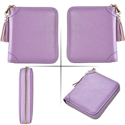Easyoulife Womens Credit Card Holder Wallet Zip Leather Card Case RFID Blocking (Light Purple) - color: Light Purple
