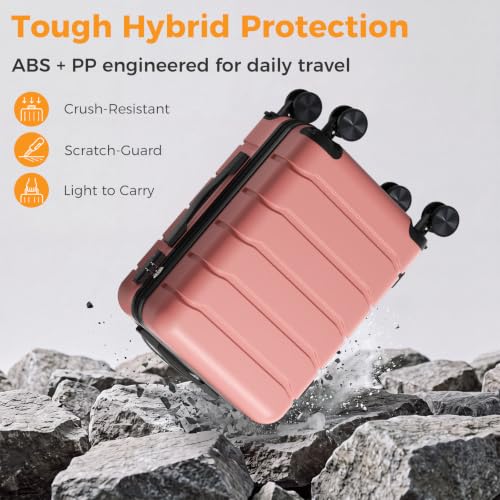 NEWBULIG 24 Inch Checked Luggage, Hard Shell Suitcase with Wheels, Pink - color: Pink, size: 24 Inch