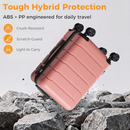 NEWBULIG 24 Inch Checked Luggage, Hard Shell Suitcase with Wheels, Pink - color: Pink, size: 24 Inch
