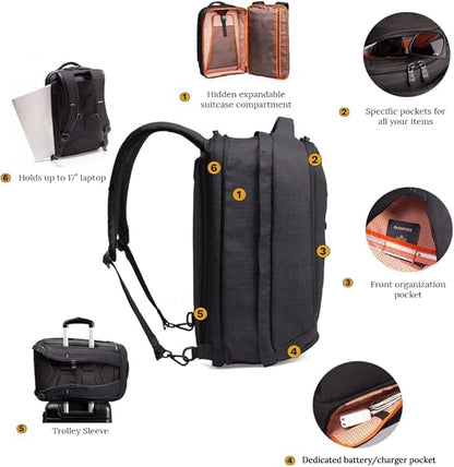 Knack Series 1 Large Travel Backpack, 17-Inch Laptop, Expandable 30L-46L - color: Black, size: Large Backpack