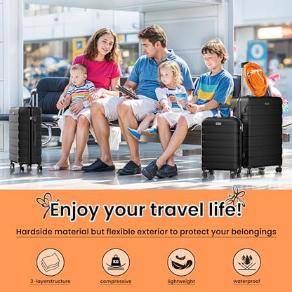 AnyZip Luggage Sets 10 Piece Hardshell Suitcase Set PC ABS Lightweight Travel Suitcases with 4 Double Spinner Wheels TSA Lock 20 24 28 Inch with 7 Storage Bags Black - color: Black, size: 10 piece set (20/24/28 & 7 bags)