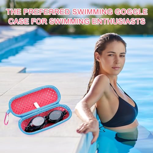 Swim Goggle Case, Protective Cases with Clip - color: Navy Blue + Orange + Purple