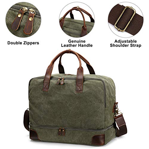 S-ZONE Canvas Travel Duffel Bag for Men Weekend Overnight Bag for Business - color: Army Green