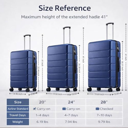 24 Inch Hardside Checked Luggage, Expandable Suitcase with Spinner Wheels, Lightweight Durable Hard Shell Luggage with TSA Lock,Black - color: Blue, size: 24IN