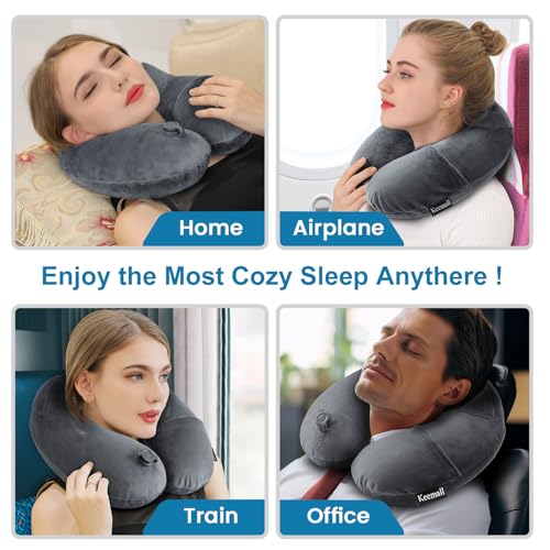 Keemall Inflatable Neck & Shoulder Travel Pillow for Airplane Naps - color: Black Gray, size: Medium