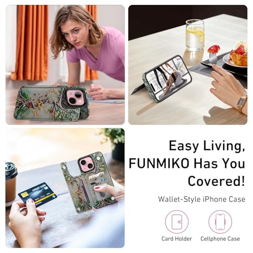 FUNMIKO for iPhone 13 Wallet Case, Card Holder, RFID-Blocking - color: Blooming Tree of Life, size: iPhone 13