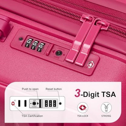 LARVENDER Luggage Sets 3 Piece, Carry On Luggage 20in Suitcase with Wheels - color: Beetroot Purple-20inch