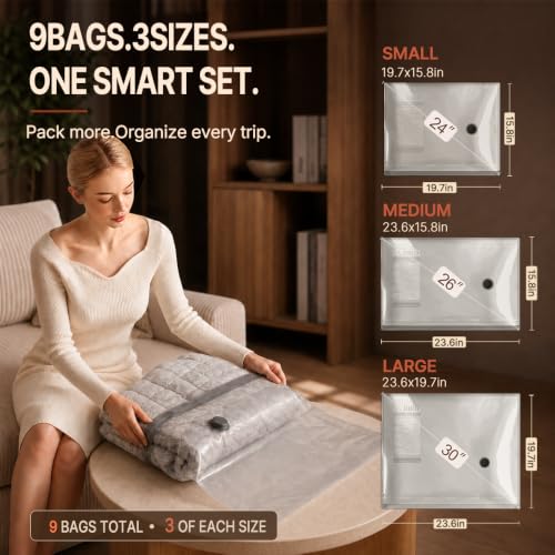Vacbird Travel Vacuum Bags with Rechargeable Pump, Carry-On Space Saver - size: 9 Combo Travel Size