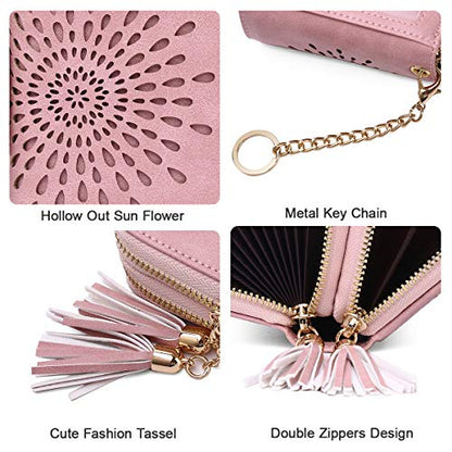 APHISON RFID Credit Card Holder Zipper Card Case Keychain Small Wallet for Women 1942-2 PINK - color: B-PINK-2（double zip）
