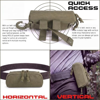 Peminkoo Tactical MOLLE Glasses Case Shockproof Sunglasses Pouch with Clip - color: Green