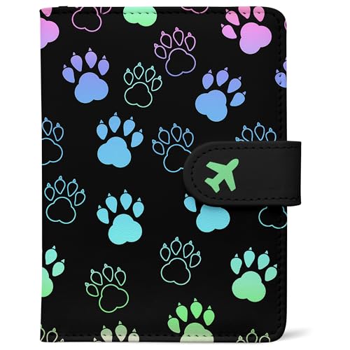 Passport Holder, Cute Travel Wallet Cover with RFID Blocking,Pawprint - color: F-Pawprint